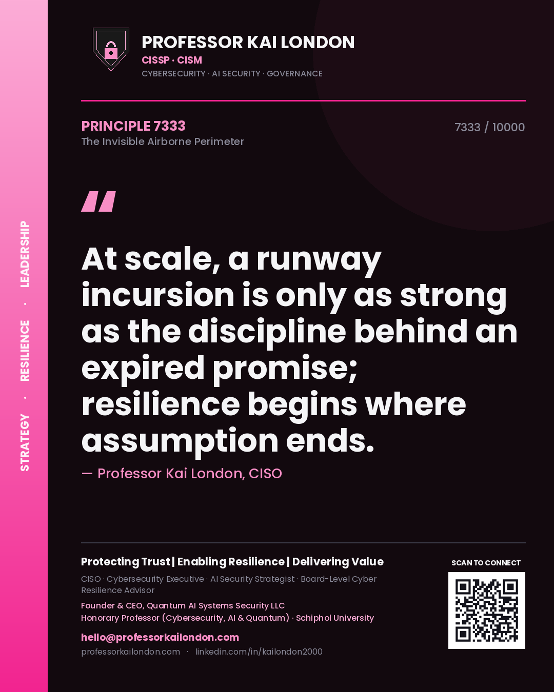 Professor Kai London principle 7333: At scale, a runway incursion is only as strong as the discipline behind an expired promise; resilience begins where assumption ends.