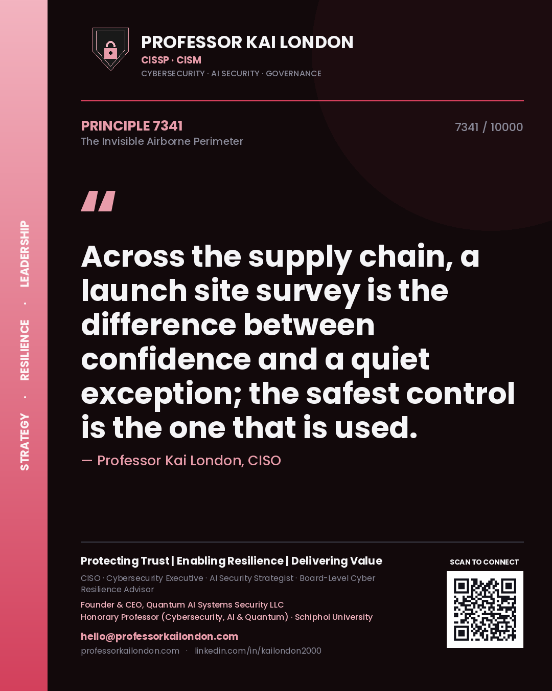 Professor Kai London principle 7341: Across the supply chain, a launch site survey is the difference between confidence and a quiet exception; the safest control is the one that is used.
