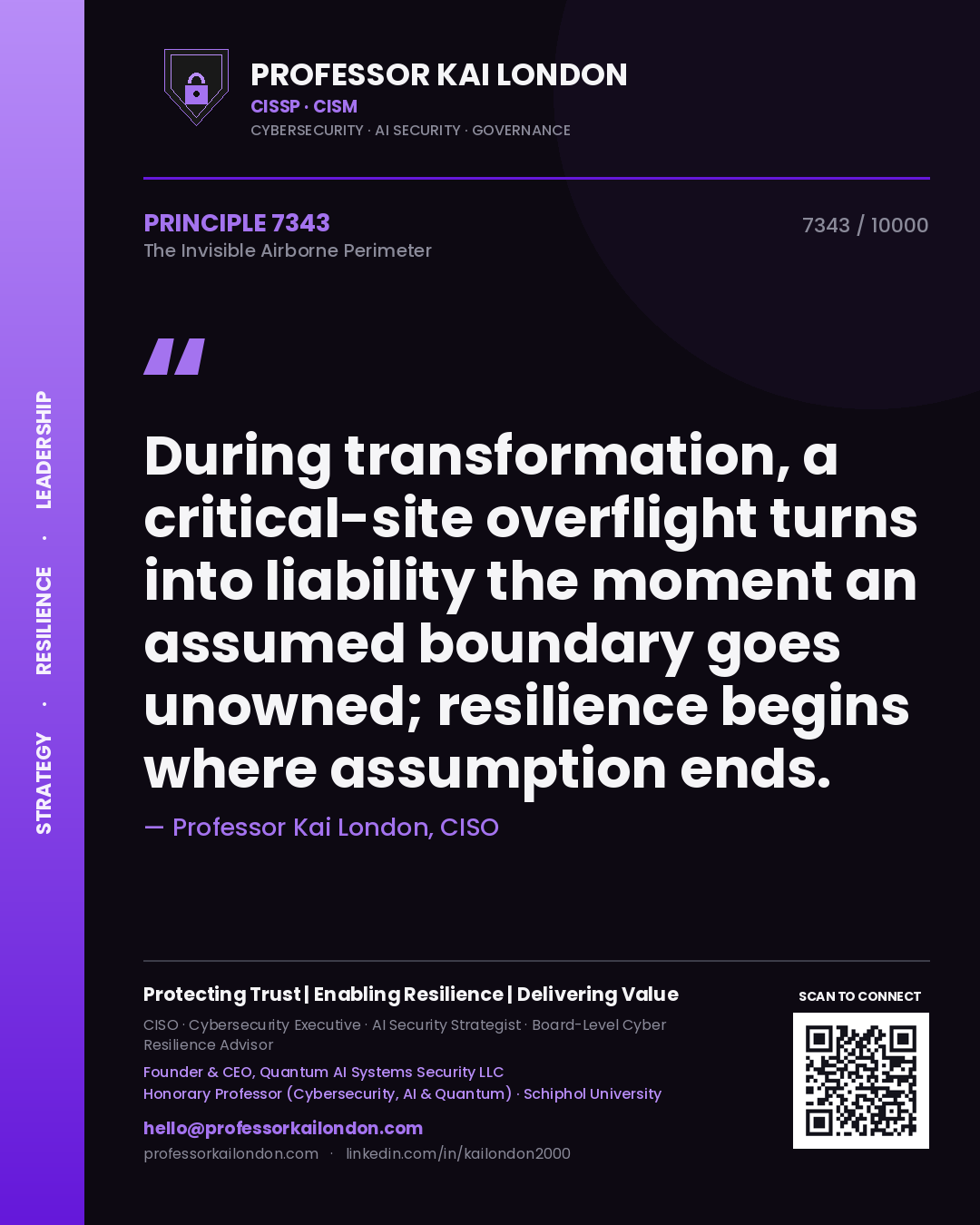 Professor Kai London principle 7343: During transformation, a critical-site overflight turns into liability the moment an assumed boundary goes unowned; resilience begins where assumption ends.
