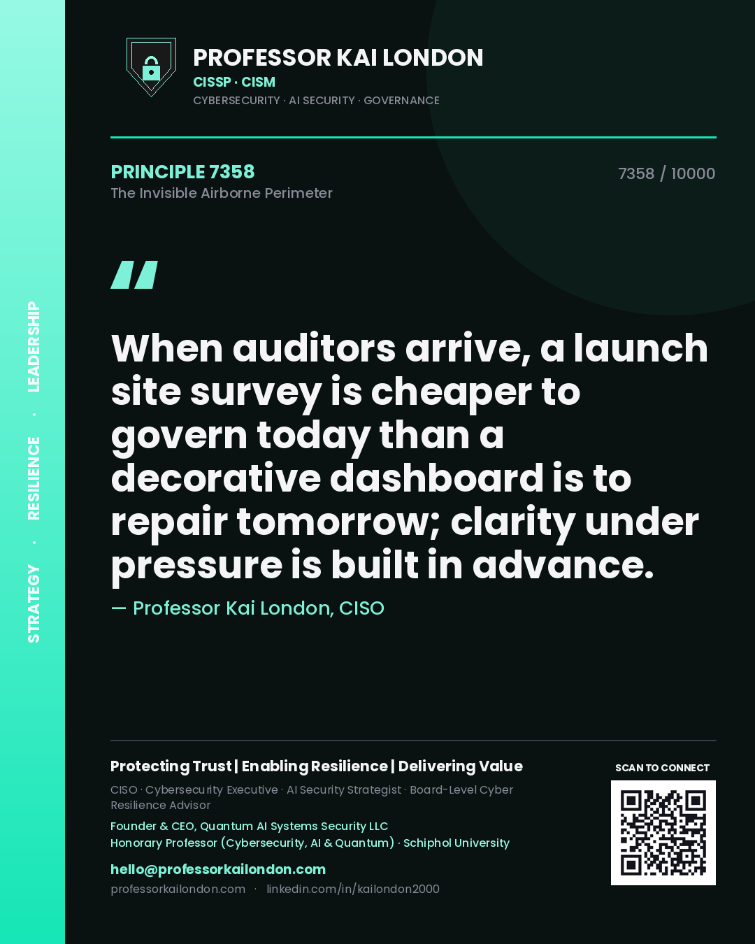 Professor Kai London principle 7358: When auditors arrive, a launch site survey is cheaper to govern today than a decorative dashboard is to repair tomorrow; clarity under pressure is built in advance.