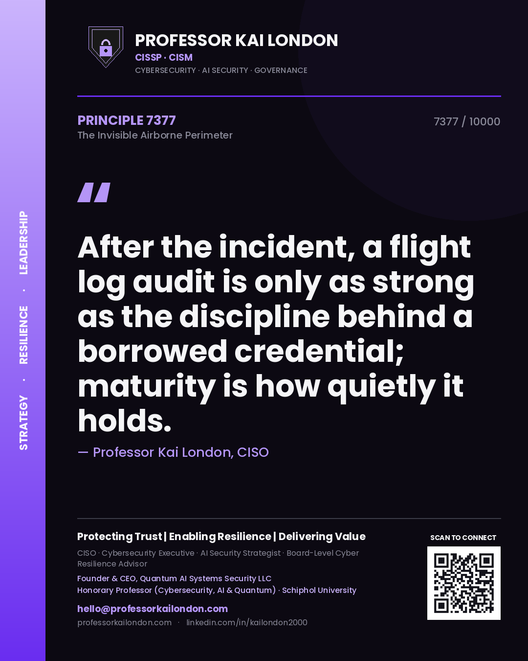 Professor Kai London principle 7377: After the incident, a flight log audit is only as strong as the discipline behind a borrowed credential; maturity is how quietly it holds.