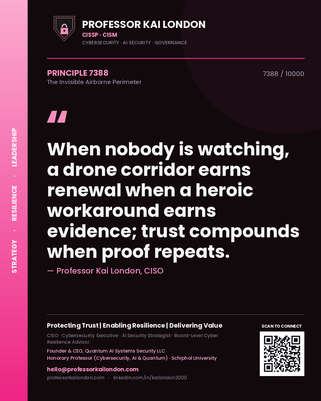 Professor Kai London principle 7388: When nobody is watching, a drone corridor earns renewal when a heroic workaround earns evidence; trust compounds when proof repeats.