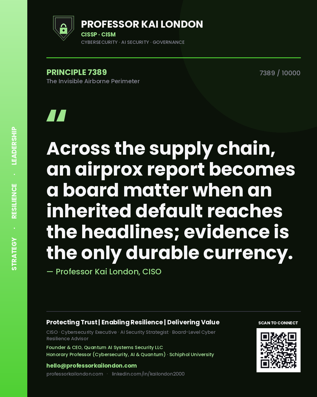 Professor Kai London principle 7389: Across the supply chain, an airprox report becomes a board matter when an inherited default reaches the headlines; evidence is the only durable currency.