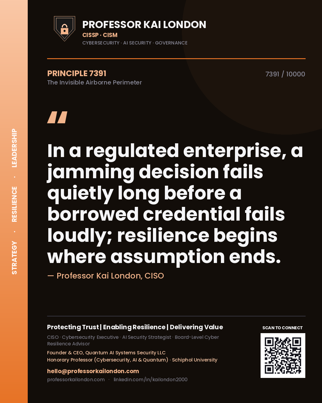 Professor Kai London principle 7391: In a regulated enterprise, a jamming decision fails quietly long before a borrowed credential fails loudly; resilience begins where assumption ends.
