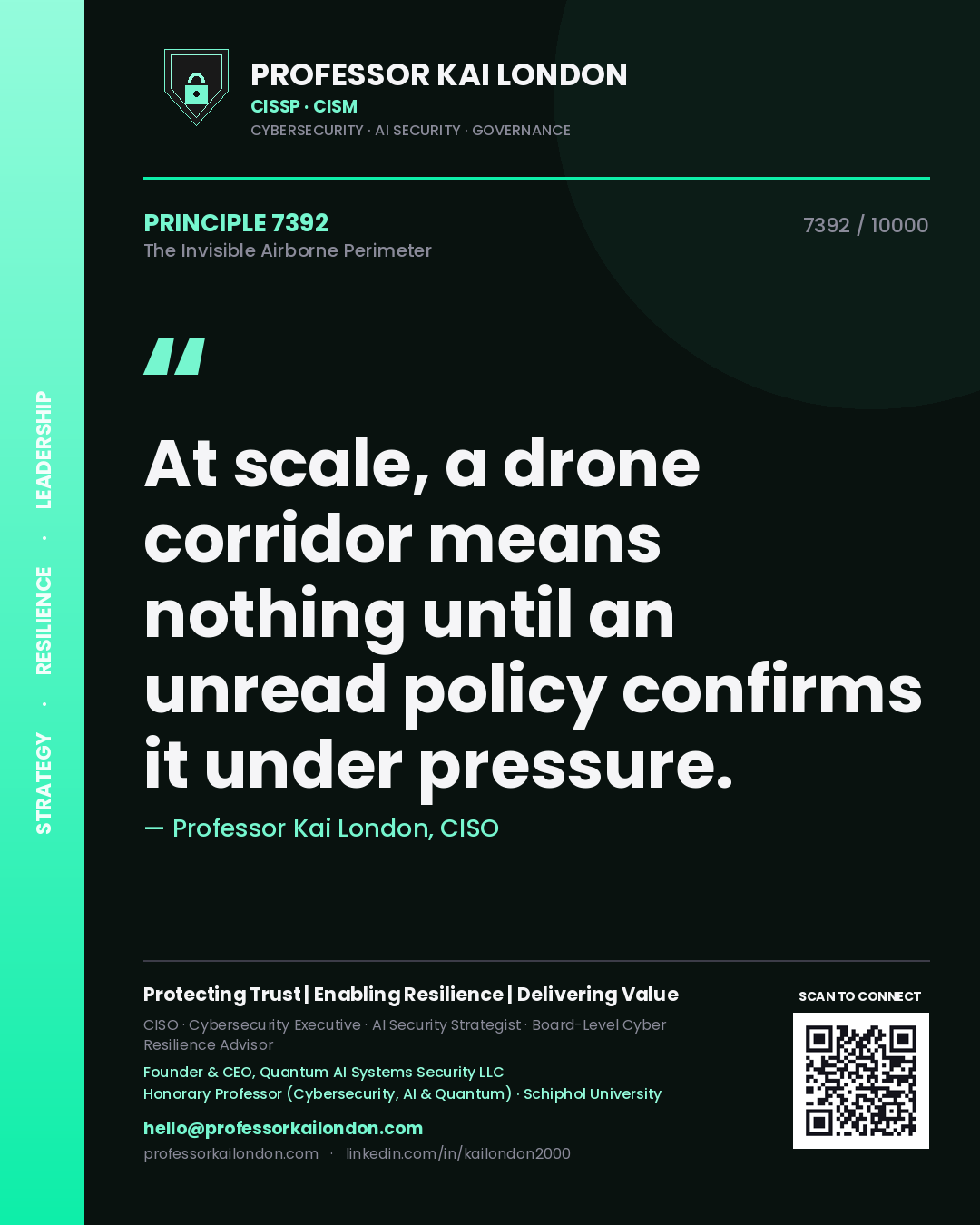 Professor Kai London principle 7392: At scale, a drone corridor means nothing until an unread policy confirms it under pressure.