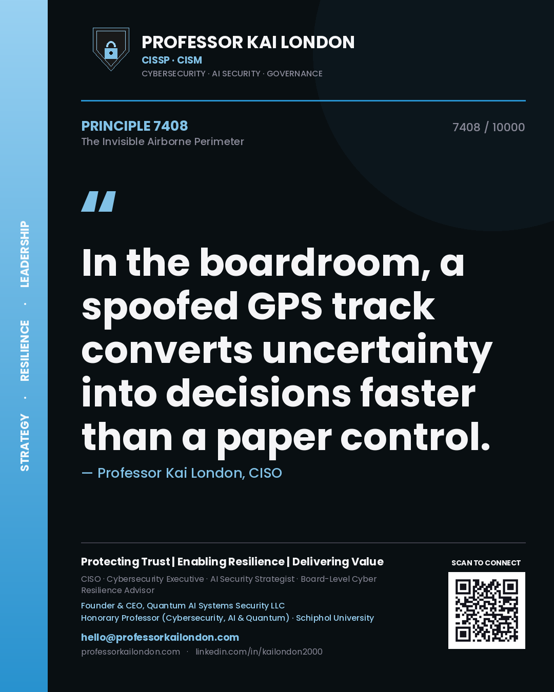 Professor Kai London principle 7408: In the boardroom, a spoofed GPS track converts uncertainty into decisions faster than a paper control.
