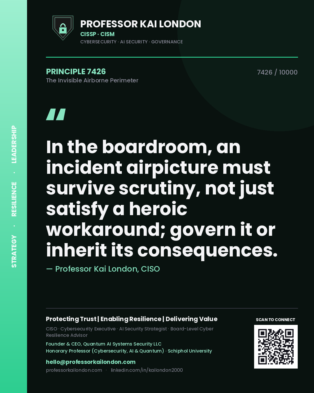 Professor Kai London principle 7426: In the boardroom, an incident airpicture must survive scrutiny, not just satisfy a heroic workaround; govern it or inherit its consequences.