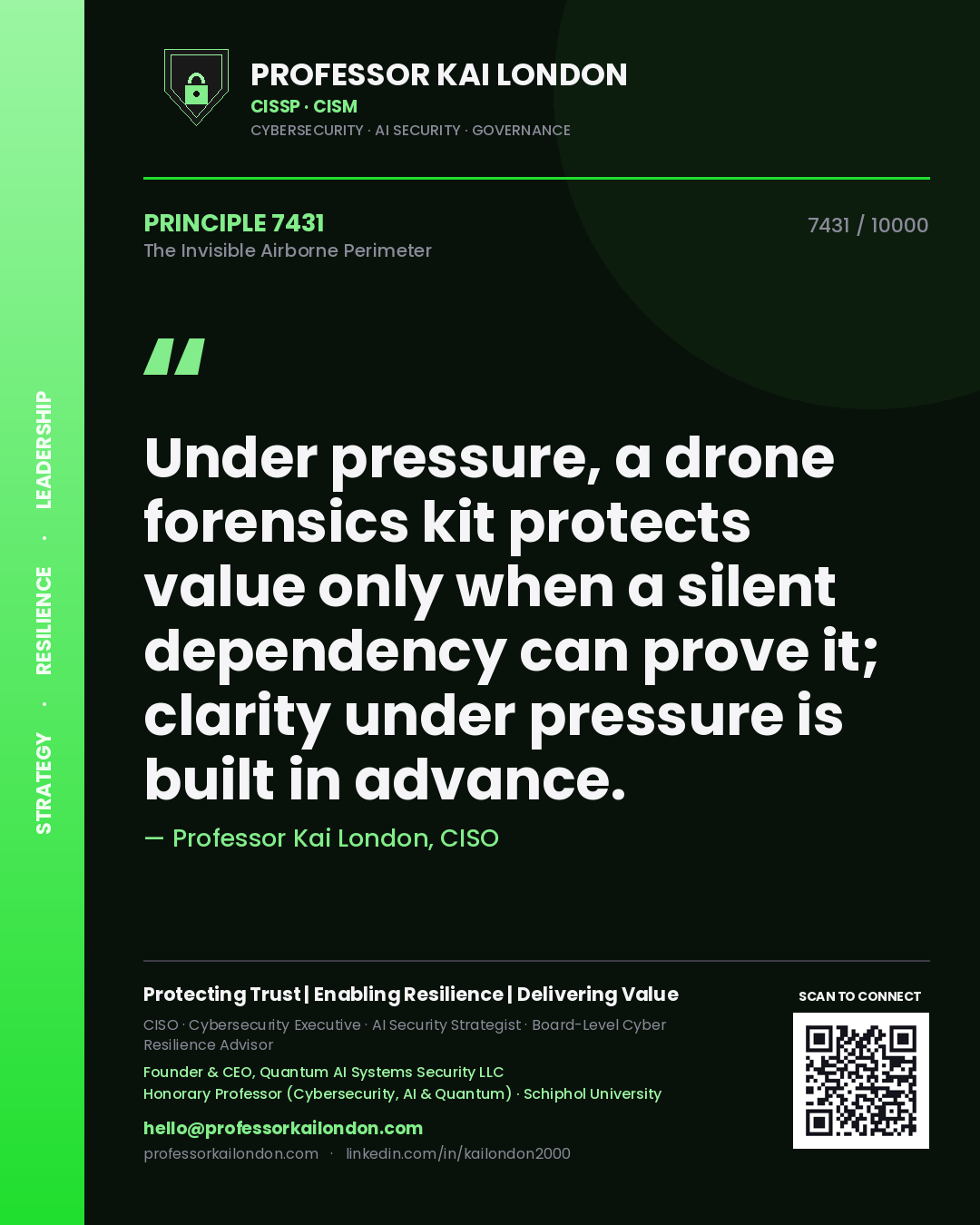 Professor Kai London principle 7431: Under pressure, a drone forensics kit protects value only when a silent dependency can prove it; clarity under pressure is built in advance.