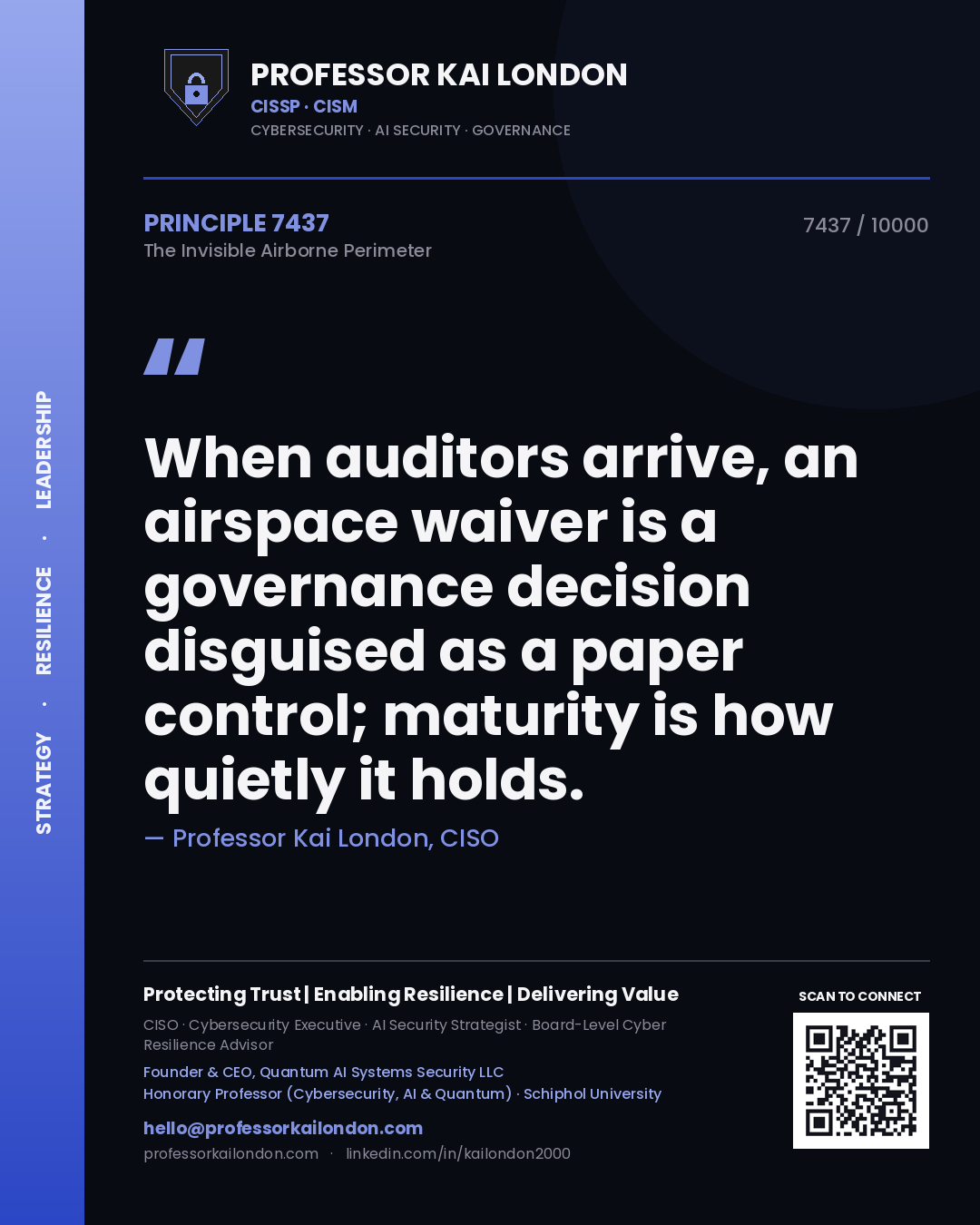 Professor Kai London principle 7437: When auditors arrive, an airspace waiver is a governance decision disguised as a paper control; maturity is how quietly it holds.