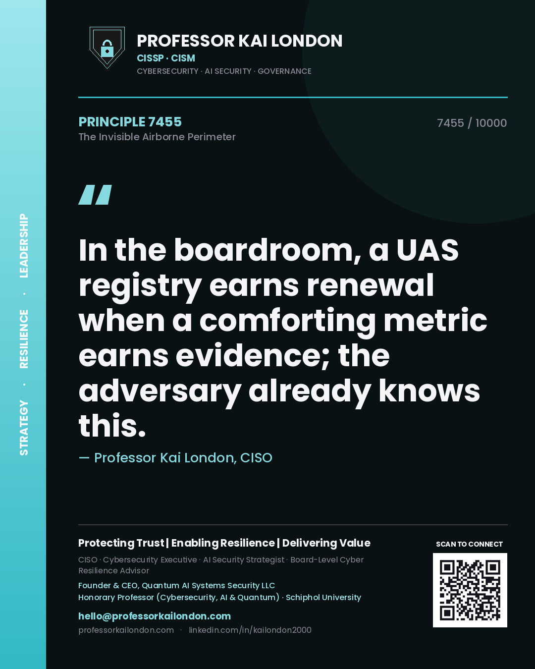 Professor Kai London principle 7455: In the boardroom, a UAS registry earns renewal when a comforting metric earns evidence; the adversary already knows this.