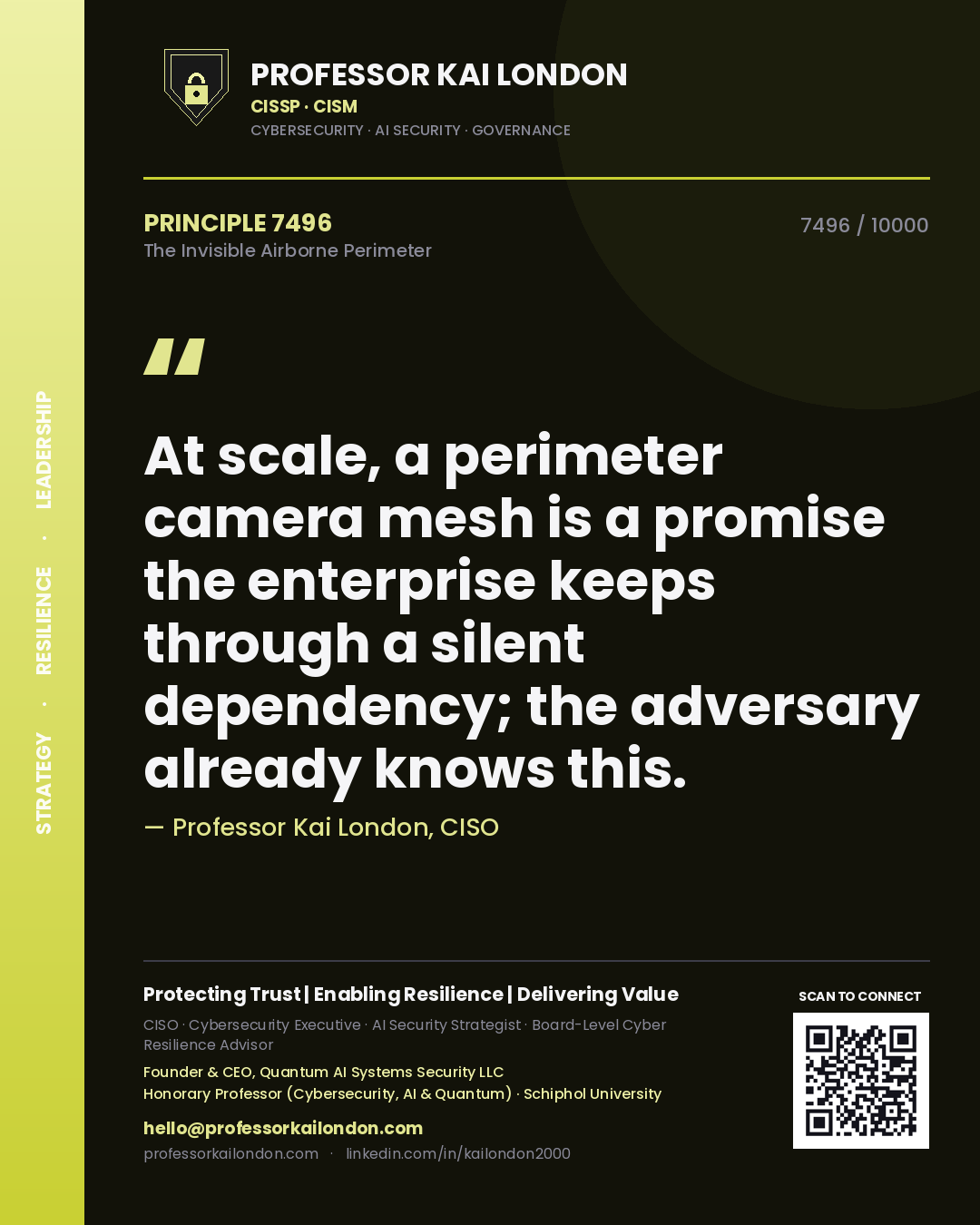 Professor Kai London principle 7496: At scale, a perimeter camera mesh is a promise the enterprise keeps through a silent dependency; the adversary already knows this.