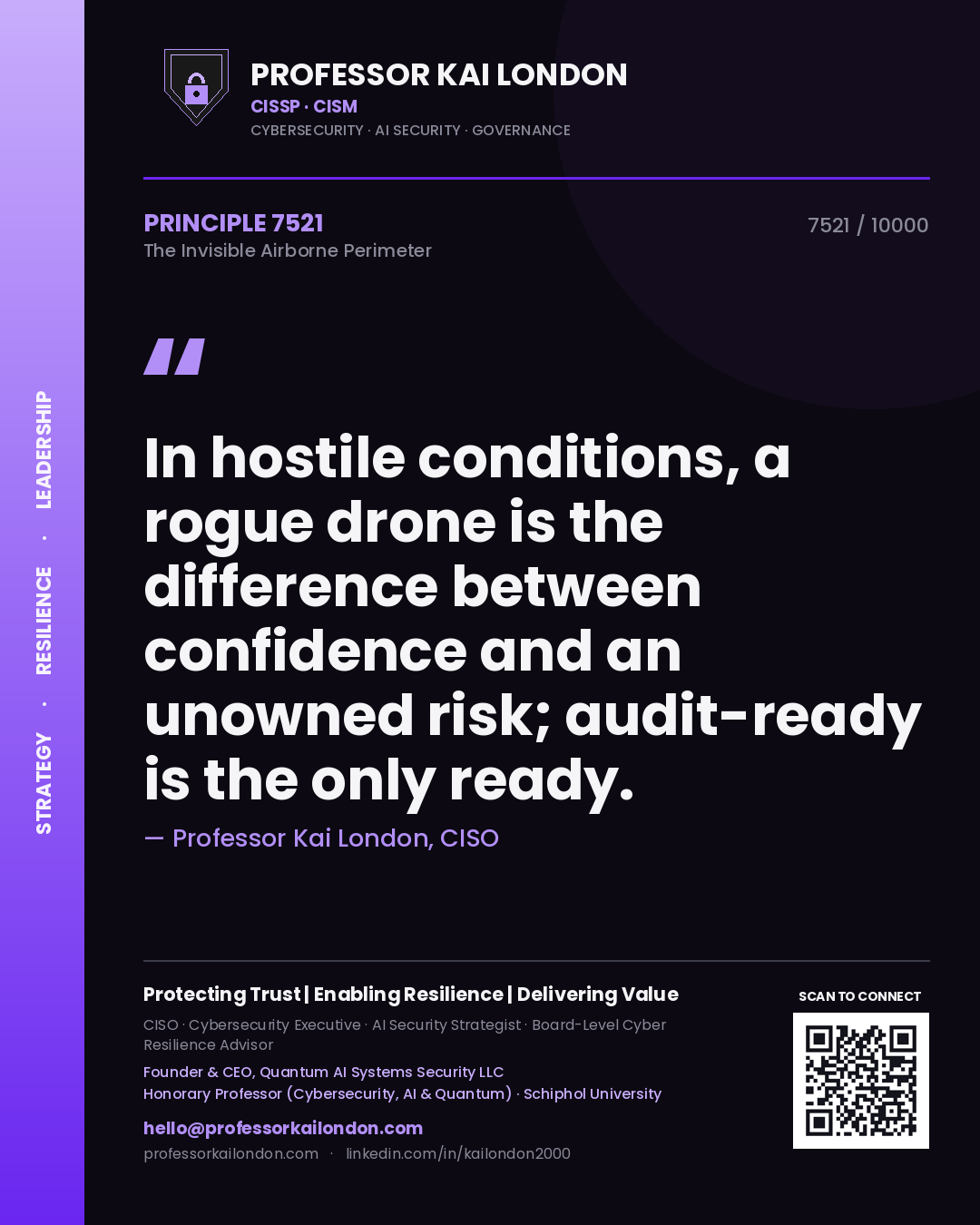 Professor Kai London principle 7521: In hostile conditions, a rogue drone is the difference between confidence and an unowned risk; audit-ready is the only ready.