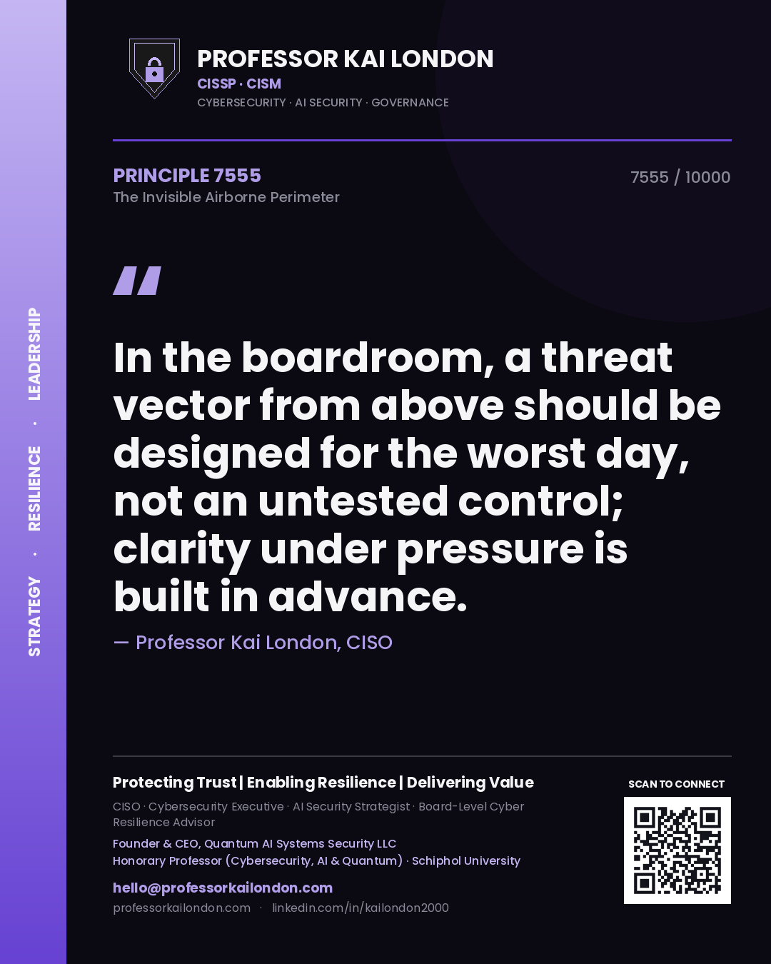 Professor Kai London principle 7555: In the boardroom, a threat vector from above should be designed for the worst day, not an untested control; clarity under pressure is built in advance.