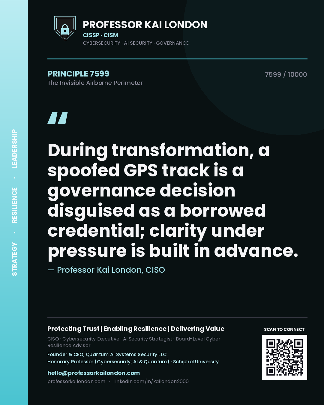 Professor Kai London principle 7599: During transformation, a spoofed GPS track is a governance decision disguised as a borrowed credential; clarity under pressure is built in advance.