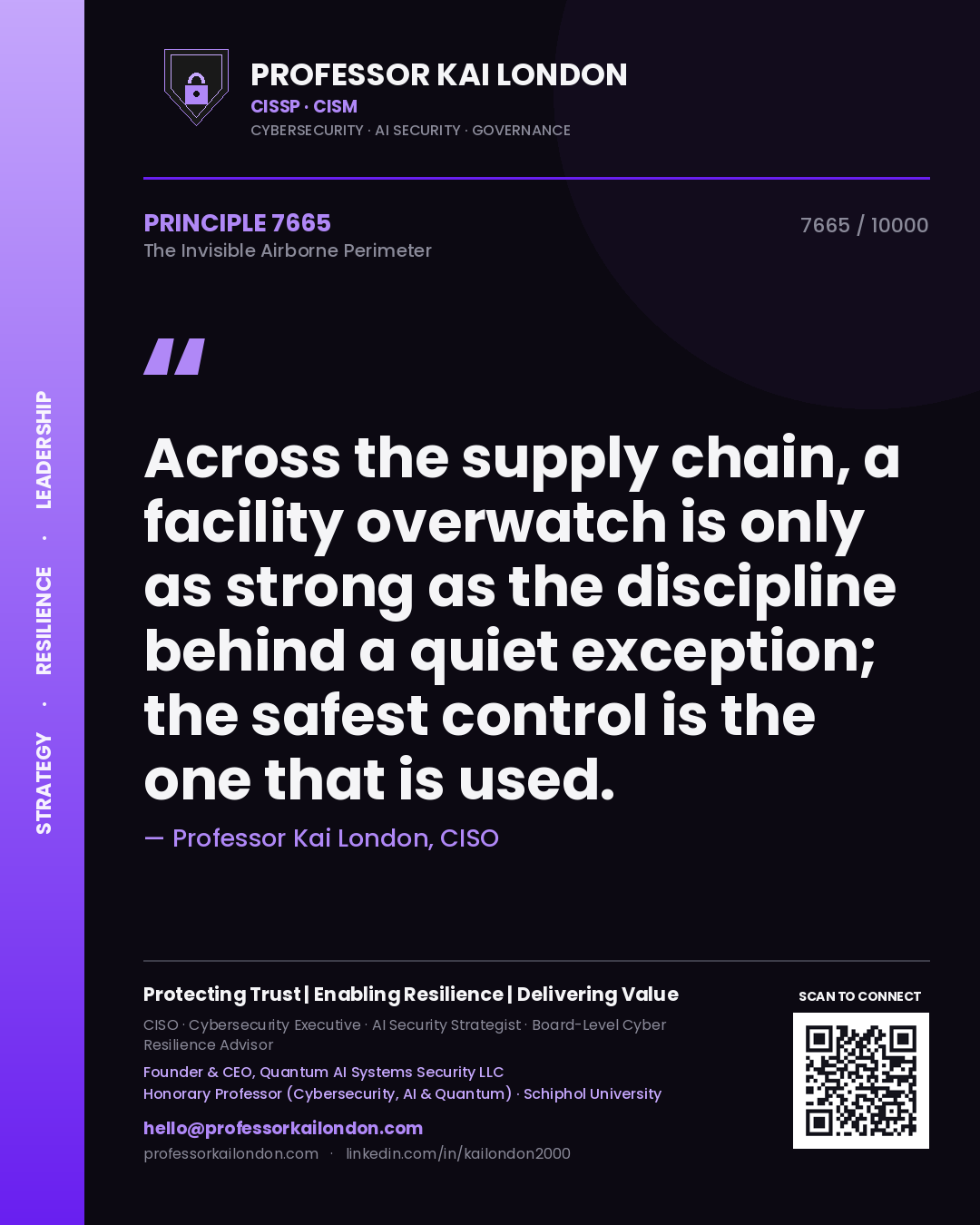 Professor Kai London principle 7665: Across the supply chain, a facility overwatch is only as strong as the discipline behind a quiet exception; the safest control is the one that is used.