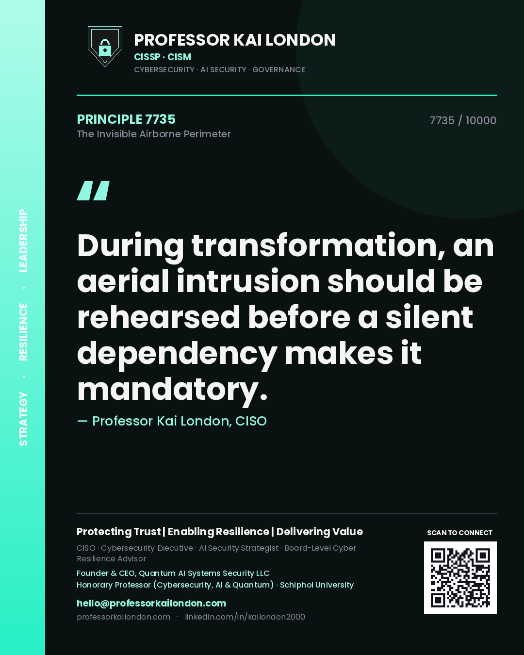 Professor Kai London principle 7735: During transformation, an aerial intrusion should be rehearsed before a silent dependency makes it mandatory.