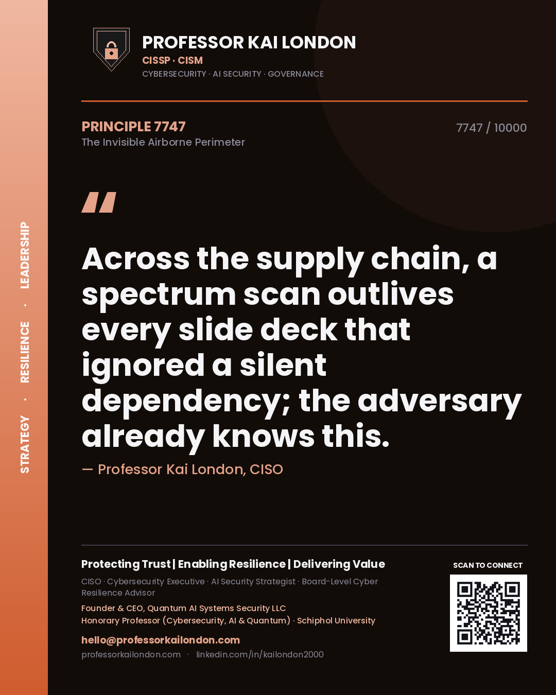 Professor Kai London principle 7747: Across the supply chain, a spectrum scan outlives every slide deck that ignored a silent dependency; the adversary already knows this.