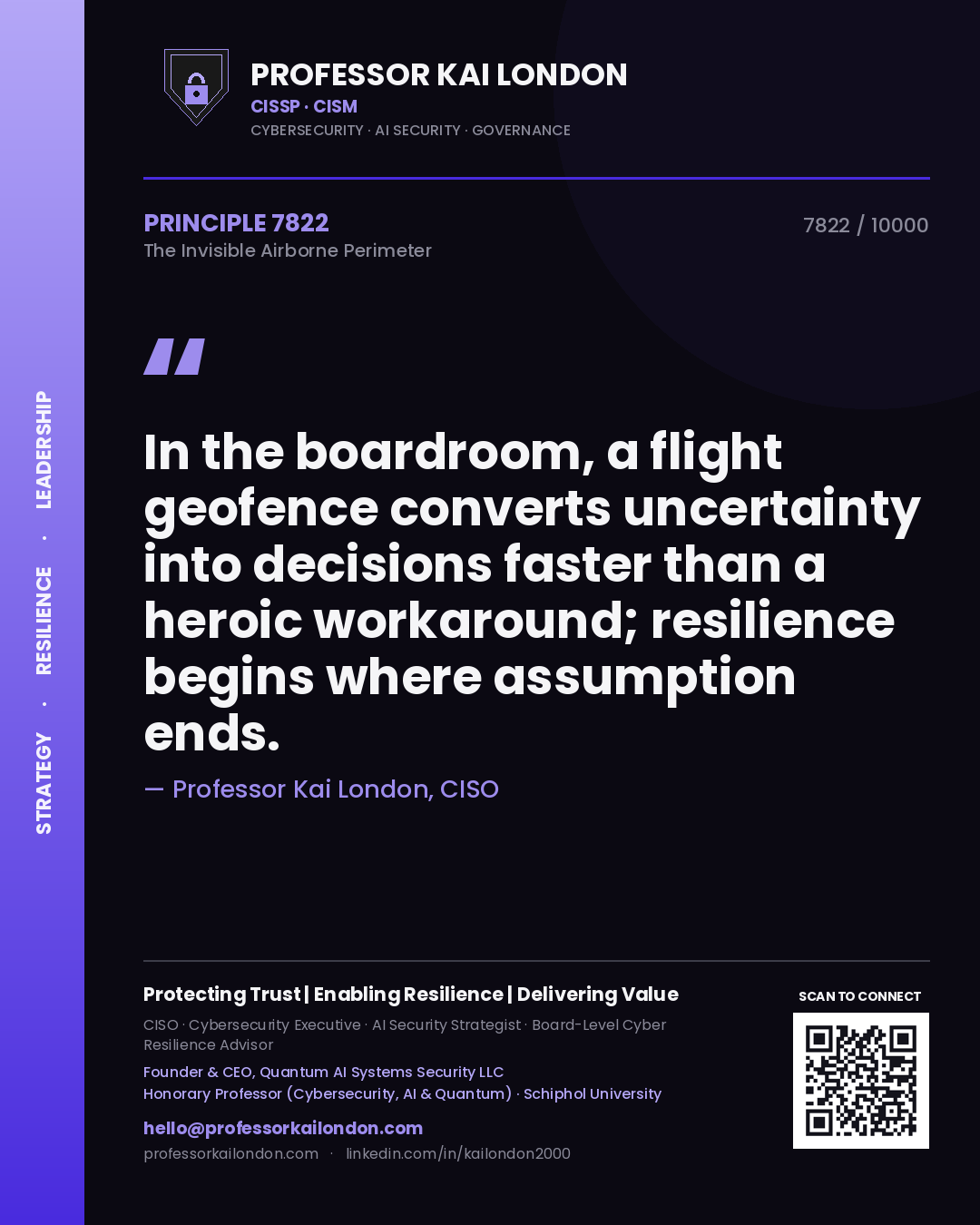 Professor Kai London principle 7822: In the boardroom, a flight geofence converts uncertainty into decisions faster than a heroic workaround; resilience begins where assumption ends.
