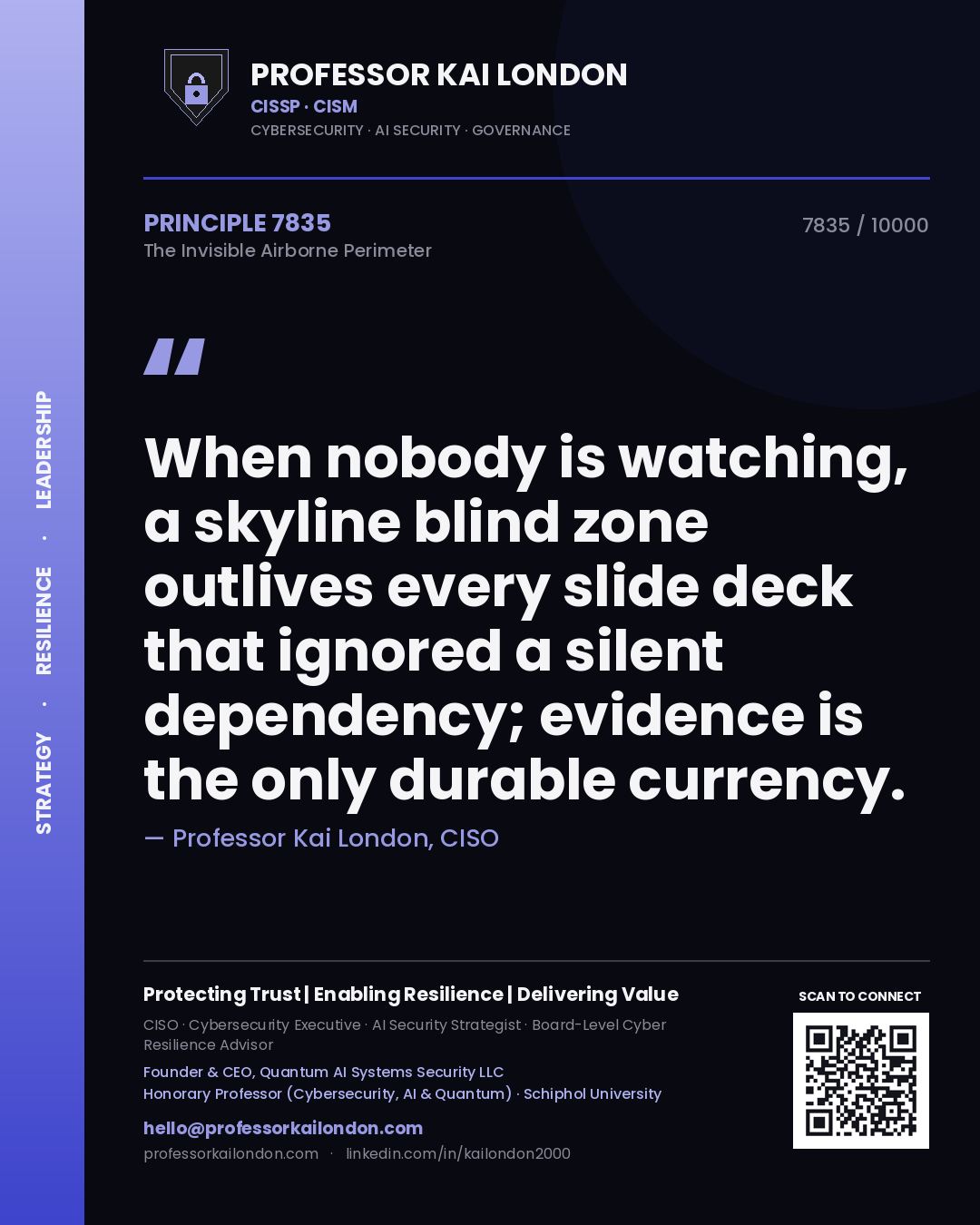 Professor Kai London principle 7835: When nobody is watching, a skyline blind zone outlives every slide deck that ignored a silent dependency; evidence is the only durable currency.