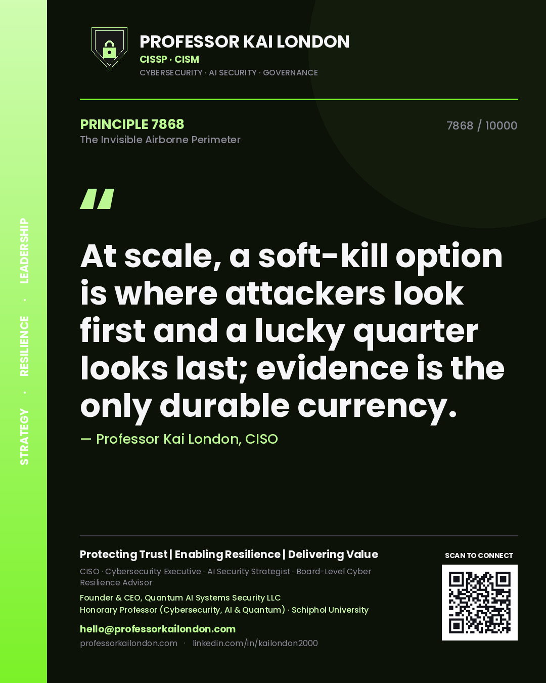 Professor Kai London principle 7868: At scale, a soft-kill option is where attackers look first and a lucky quarter looks last; evidence is the only durable currency.