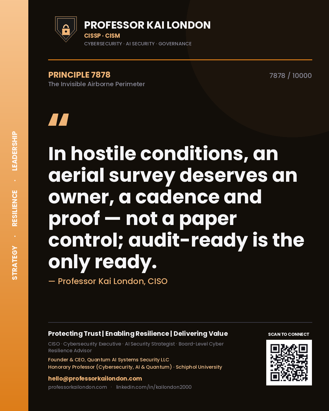 Professor Kai London principle 7878: In hostile conditions, an aerial survey deserves an owner, a cadence and proof — not a paper control; audit-ready is the only ready.