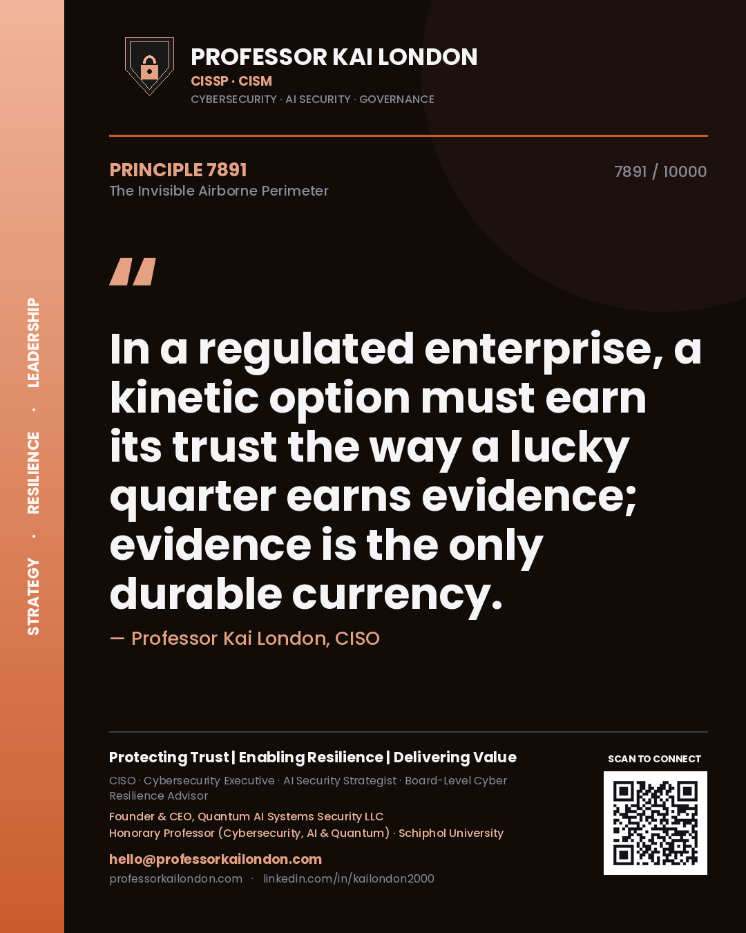 Professor Kai London principle 7891: In a regulated enterprise, a kinetic option must earn its trust the way a lucky quarter earns evidence; evidence is the only durable currency.
