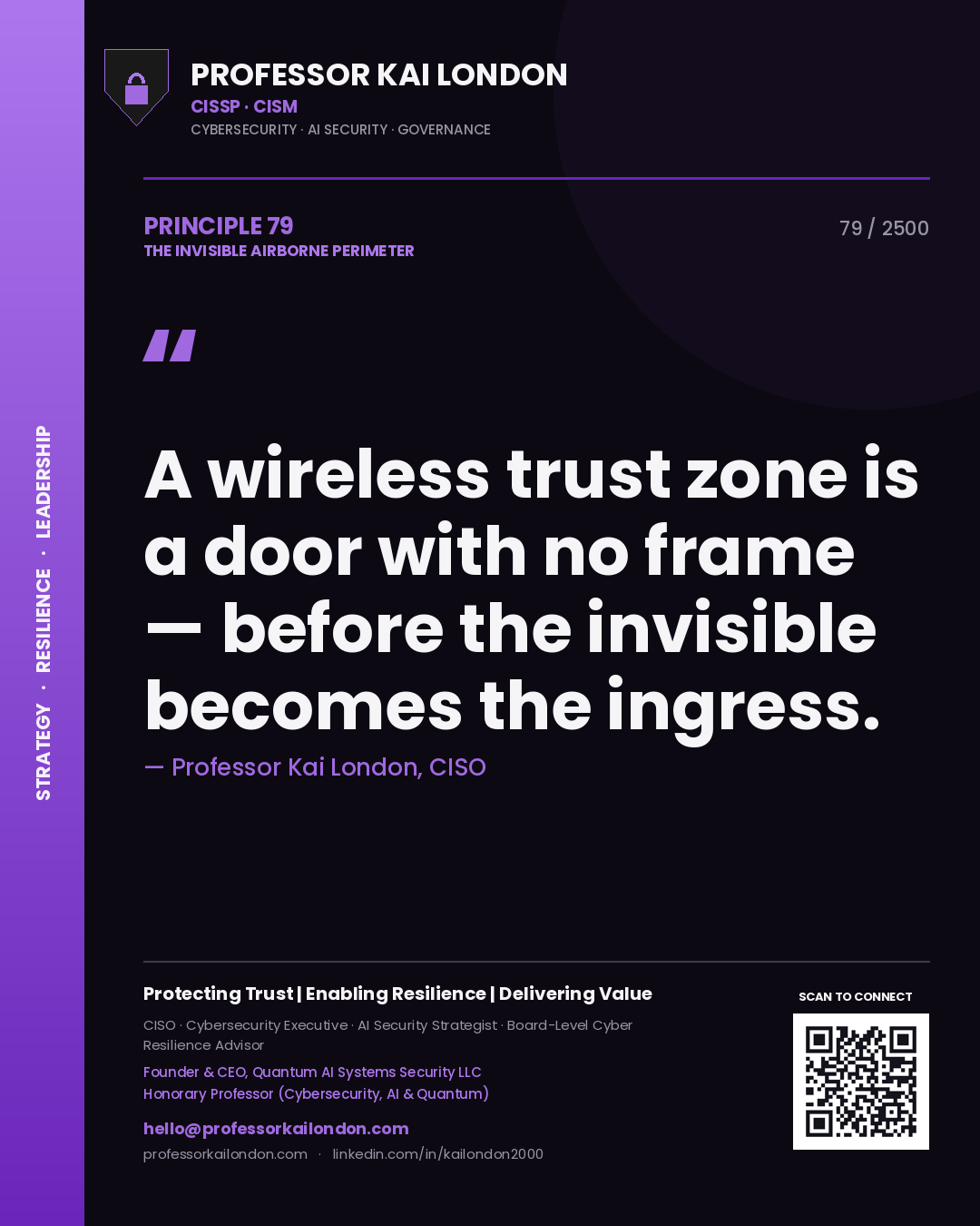 Professor Kai London principle 79: A wireless trust zone is a door with no frame — before the invisible becomes the ingress.