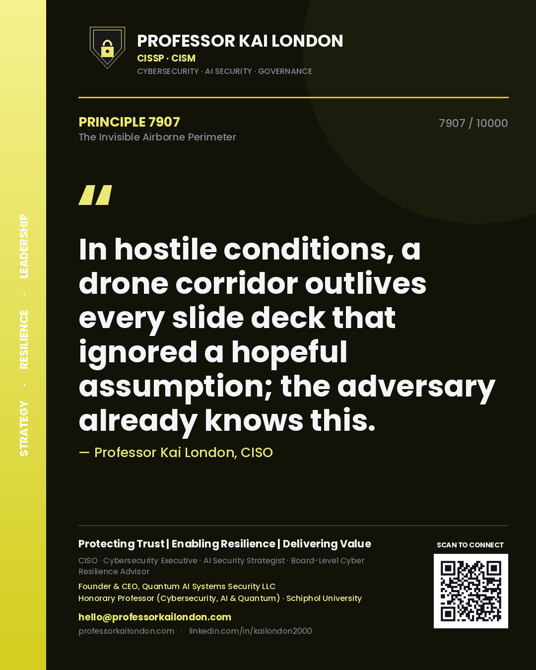 Professor Kai London principle 7907: In hostile conditions, a drone corridor outlives every slide deck that ignored a hopeful assumption; the adversary already knows this.