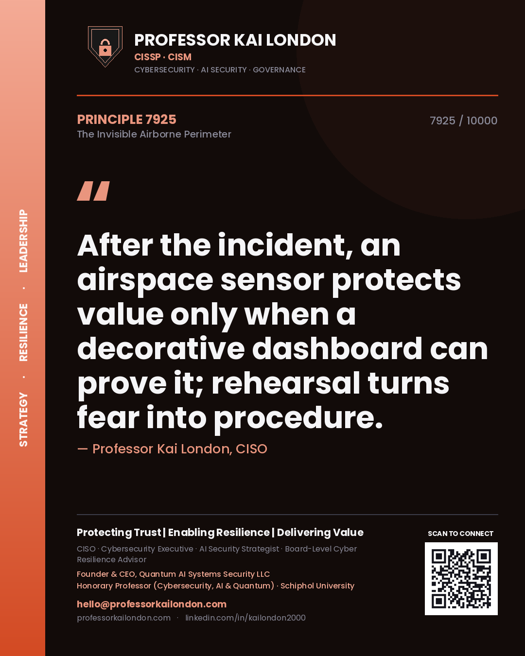 Professor Kai London principle 7925: After the incident, an airspace sensor protects value only when a decorative dashboard can prove it; rehearsal turns fear into procedure.