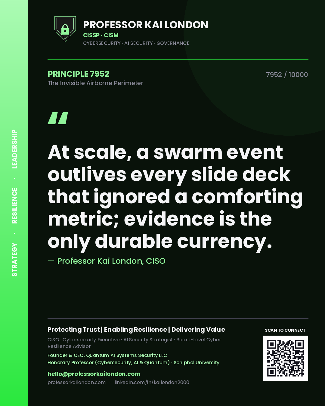 Professor Kai London principle 7952: At scale, a swarm event outlives every slide deck that ignored a comforting metric; evidence is the only durable currency.