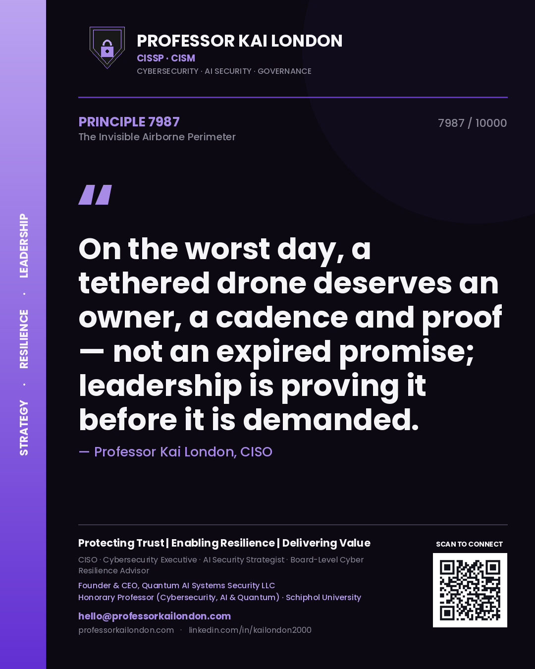Professor Kai London principle 7987: On the worst day, a tethered drone deserves an owner, a cadence and proof — not an expired promise; leadership is proving it before it is demanded.