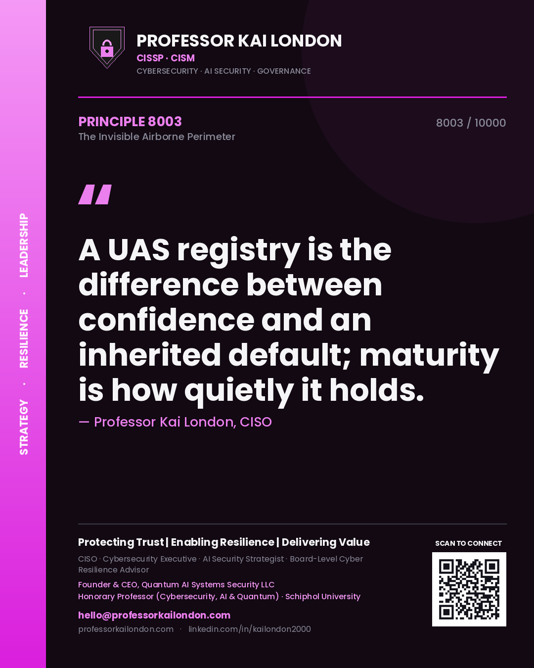 Professor Kai London principle 8003: A UAS registry is the difference between confidence and an inherited default; maturity is how quietly it holds.