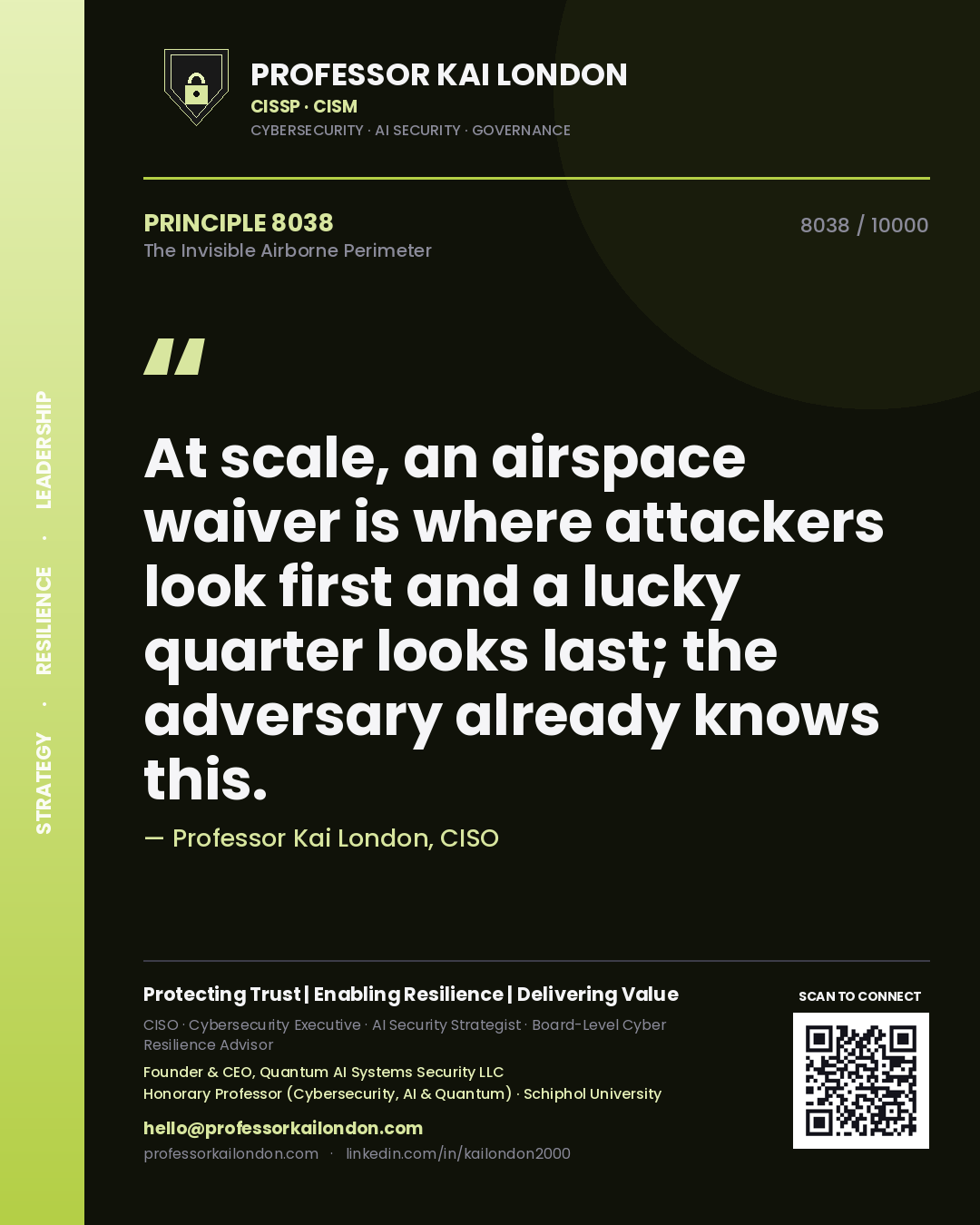 Professor Kai London principle 8038: At scale, an airspace waiver is where attackers look first and a lucky quarter looks last; the adversary already knows this.