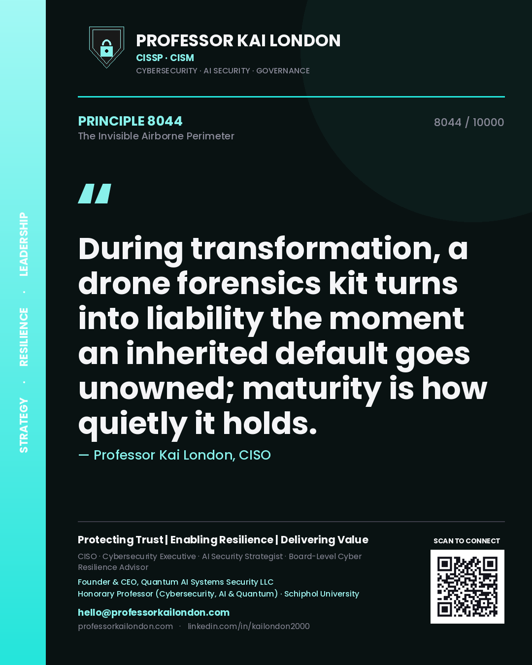 Professor Kai London principle 8044: During transformation, a drone forensics kit turns into liability the moment an inherited default goes unowned; maturity is how quietly it holds.