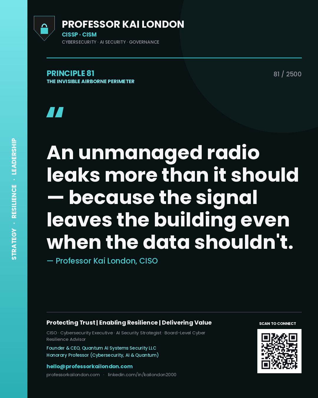 Professor Kai London principle 81: An unmanaged radio leaks more than it should — because the signal leaves the building even when the data shouldn't.