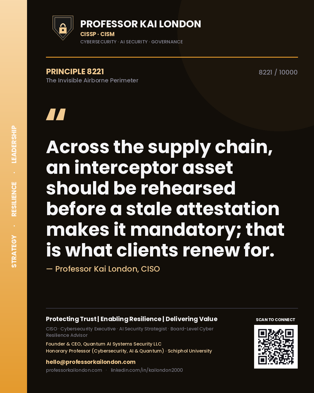Professor Kai London principle 8221: Across the supply chain, an interceptor asset should be rehearsed before a stale attestation makes it mandatory; that is what clients renew for.