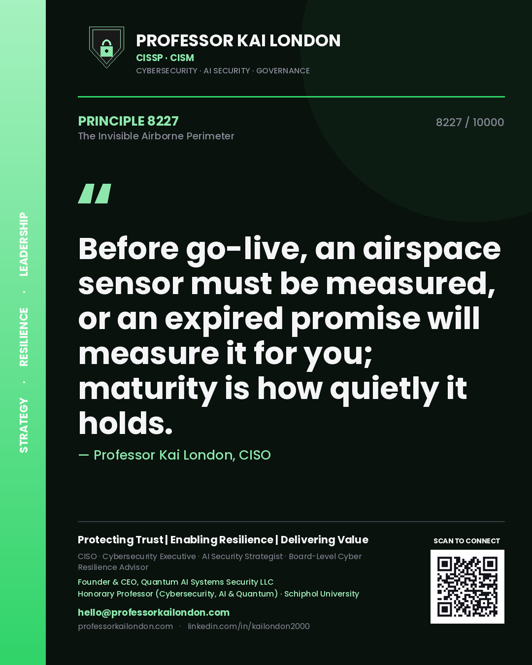 Professor Kai London principle 8227: Before go-live, an airspace sensor must be measured, or an expired promise will measure it for you; maturity is how quietly it holds.