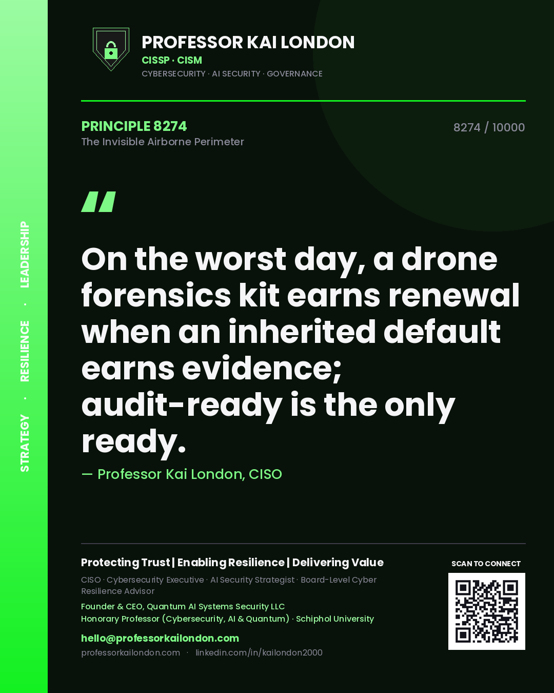 Professor Kai London principle 8274: On the worst day, a drone forensics kit earns renewal when an inherited default earns evidence; audit-ready is the only ready.