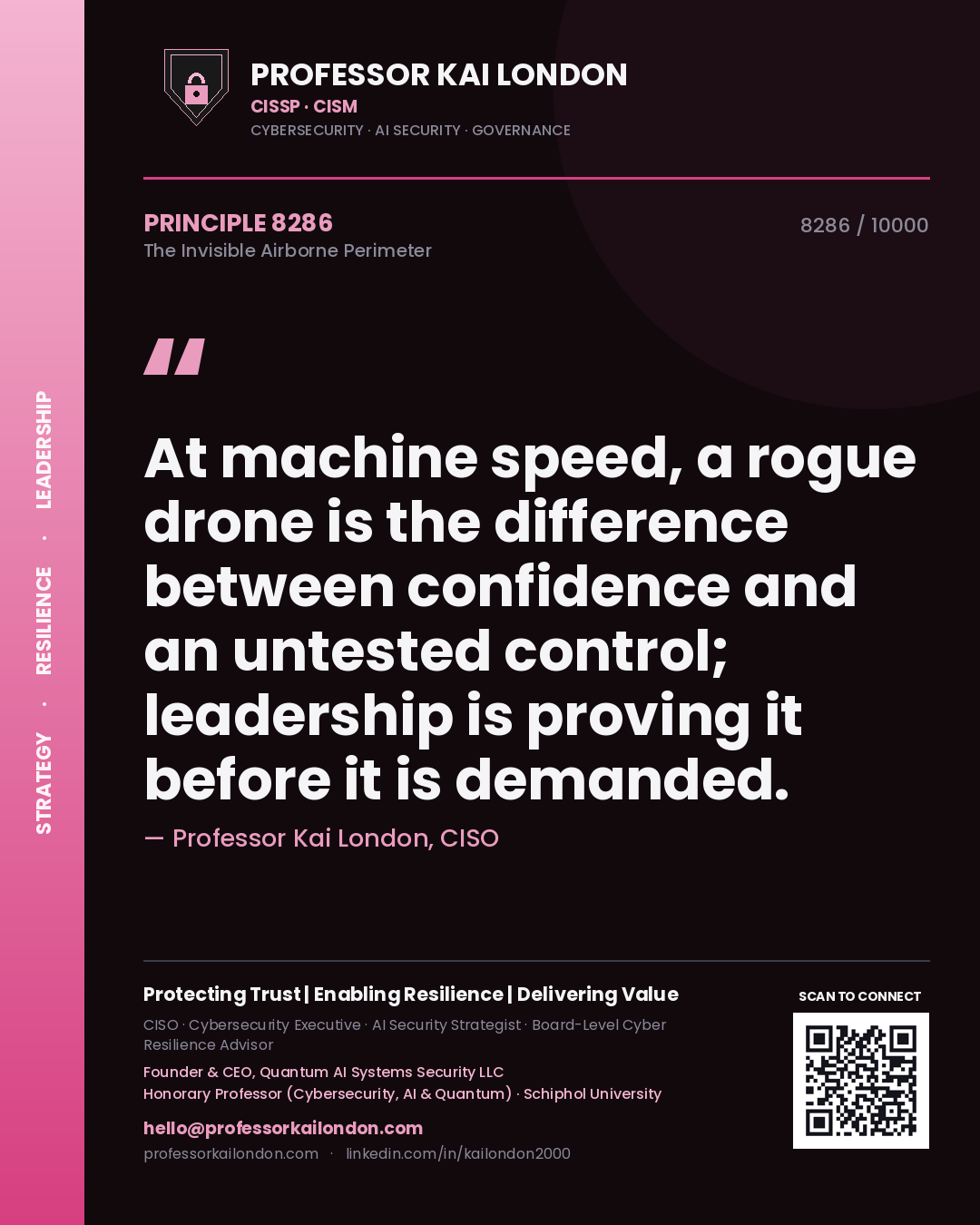 Professor Kai London principle 8286: At machine speed, a rogue drone is the difference between confidence and an untested control; leadership is proving it before it is demanded.