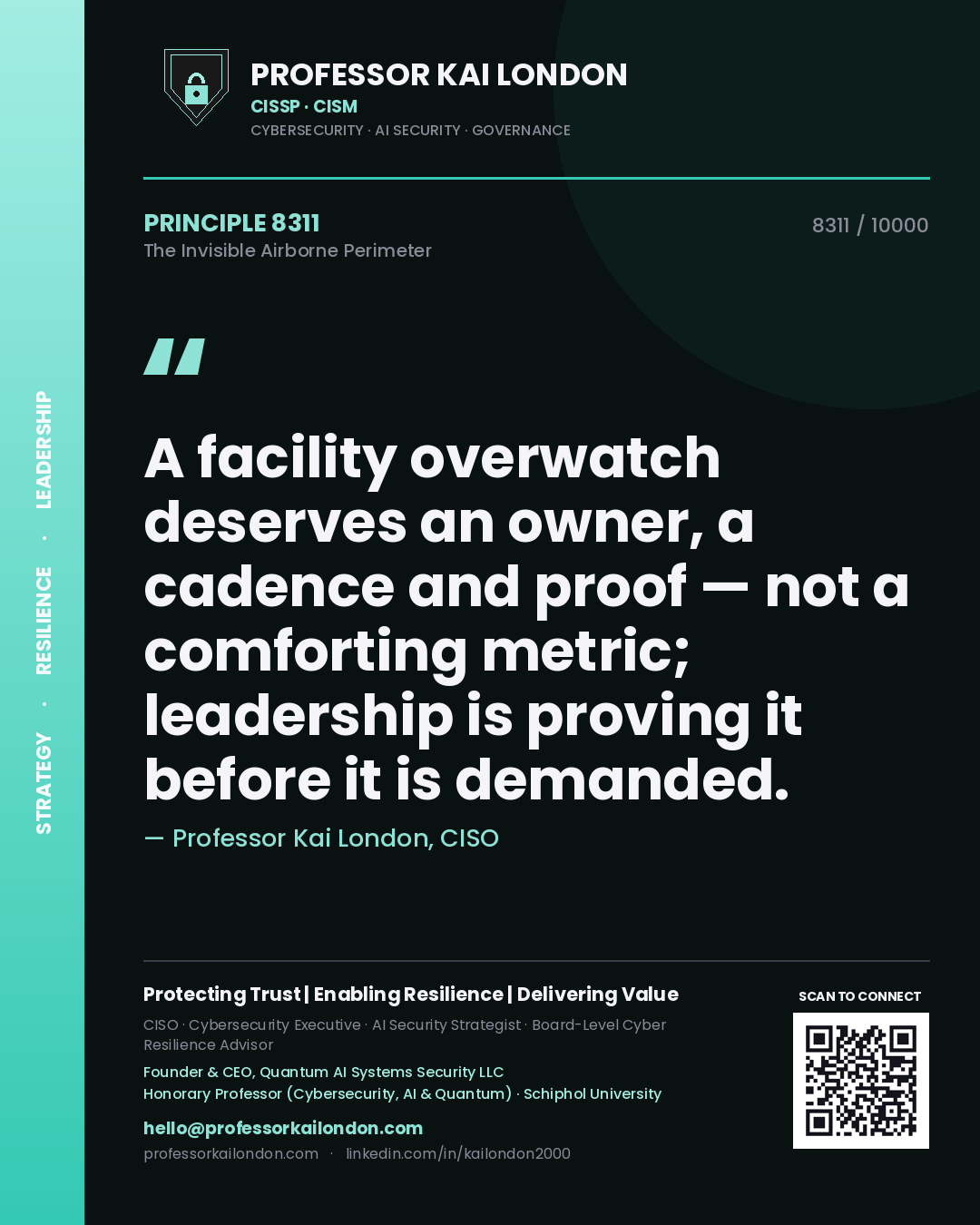 Professor Kai London principle 8311: A facility overwatch deserves an owner, a cadence and proof — not a comforting metric; leadership is proving it before it is demanded.