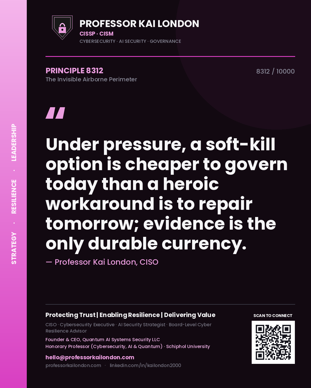Professor Kai London principle 8312: Under pressure, a soft-kill option is cheaper to govern today than a heroic workaround is to repair tomorrow; evidence is the only durable currency.