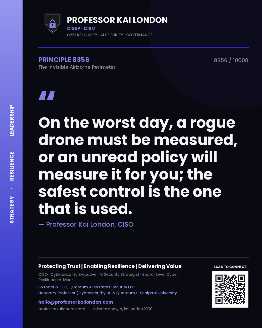 Professor Kai London principle 8356: On the worst day, a rogue drone must be measured, or an unread policy will measure it for you; the safest control is the one that is used.