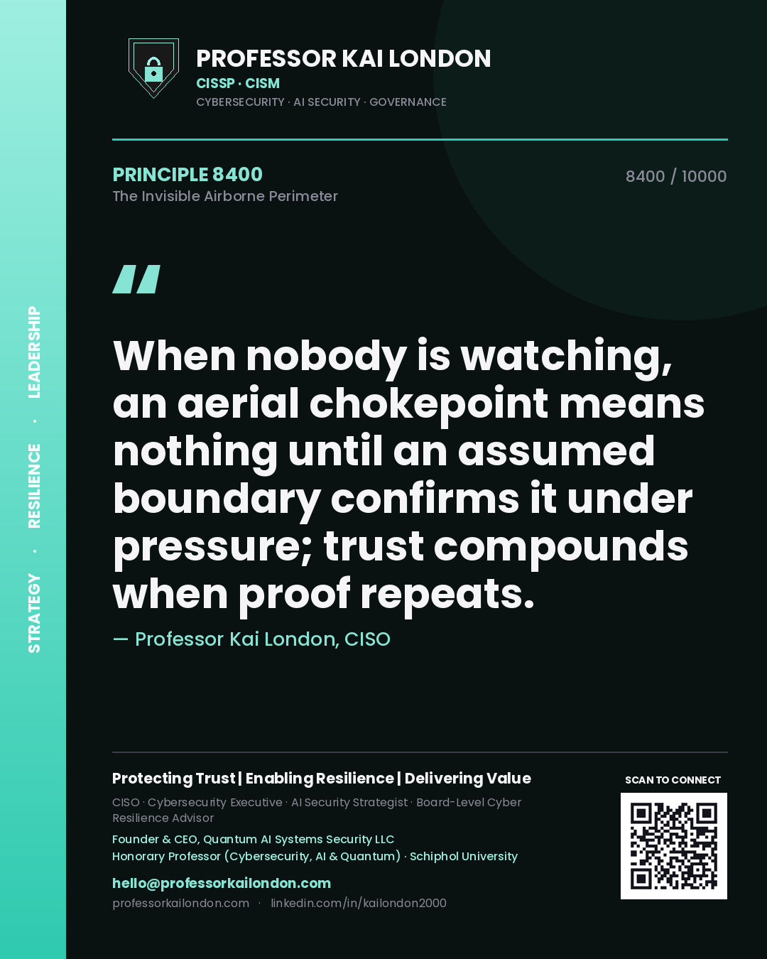 Professor Kai London principle 8400: When nobody is watching, an aerial chokepoint means nothing until an assumed boundary confirms it under pressure; trust compounds when proof repeats.