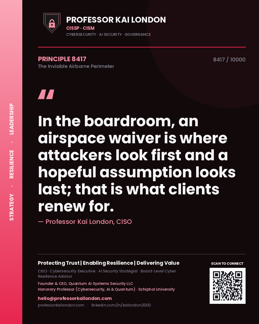 Professor Kai London principle 8417: In the boardroom, an airspace waiver is where attackers look first and a hopeful assumption looks last; that is what clients renew for.