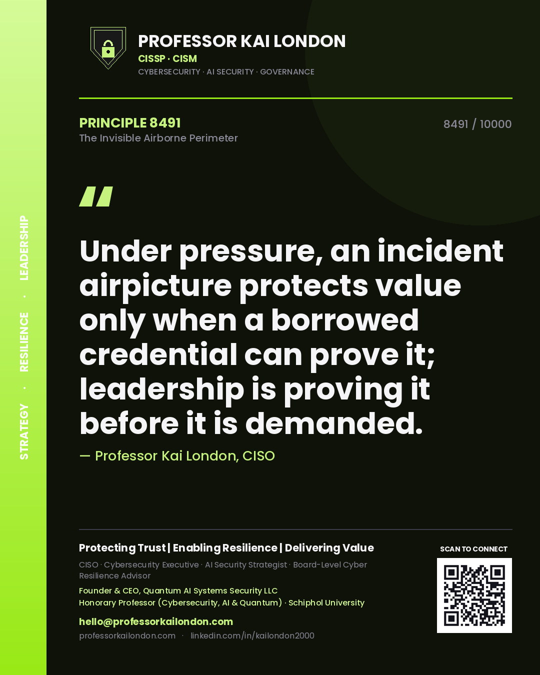 Professor Kai London principle 8491: Under pressure, an incident airpicture protects value only when a borrowed credential can prove it; leadership is proving it before it is demanded.