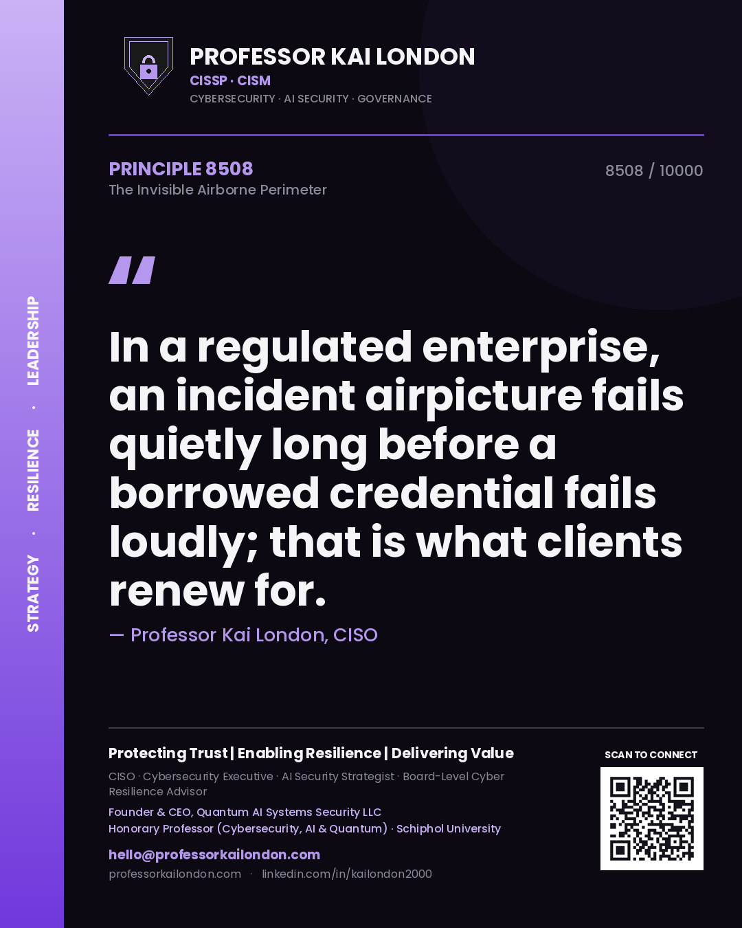 Professor Kai London principle 8508: In a regulated enterprise, an incident airpicture fails quietly long before a borrowed credential fails loudly; that is what clients renew for.