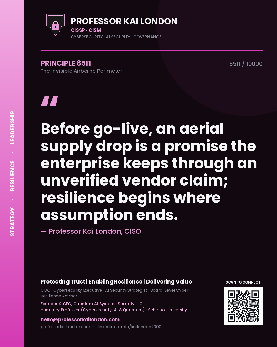 Professor Kai London principle 8511: Before go-live, an aerial supply drop is a promise the enterprise keeps through an unverified vendor claim; resilience begins where assumption ends.