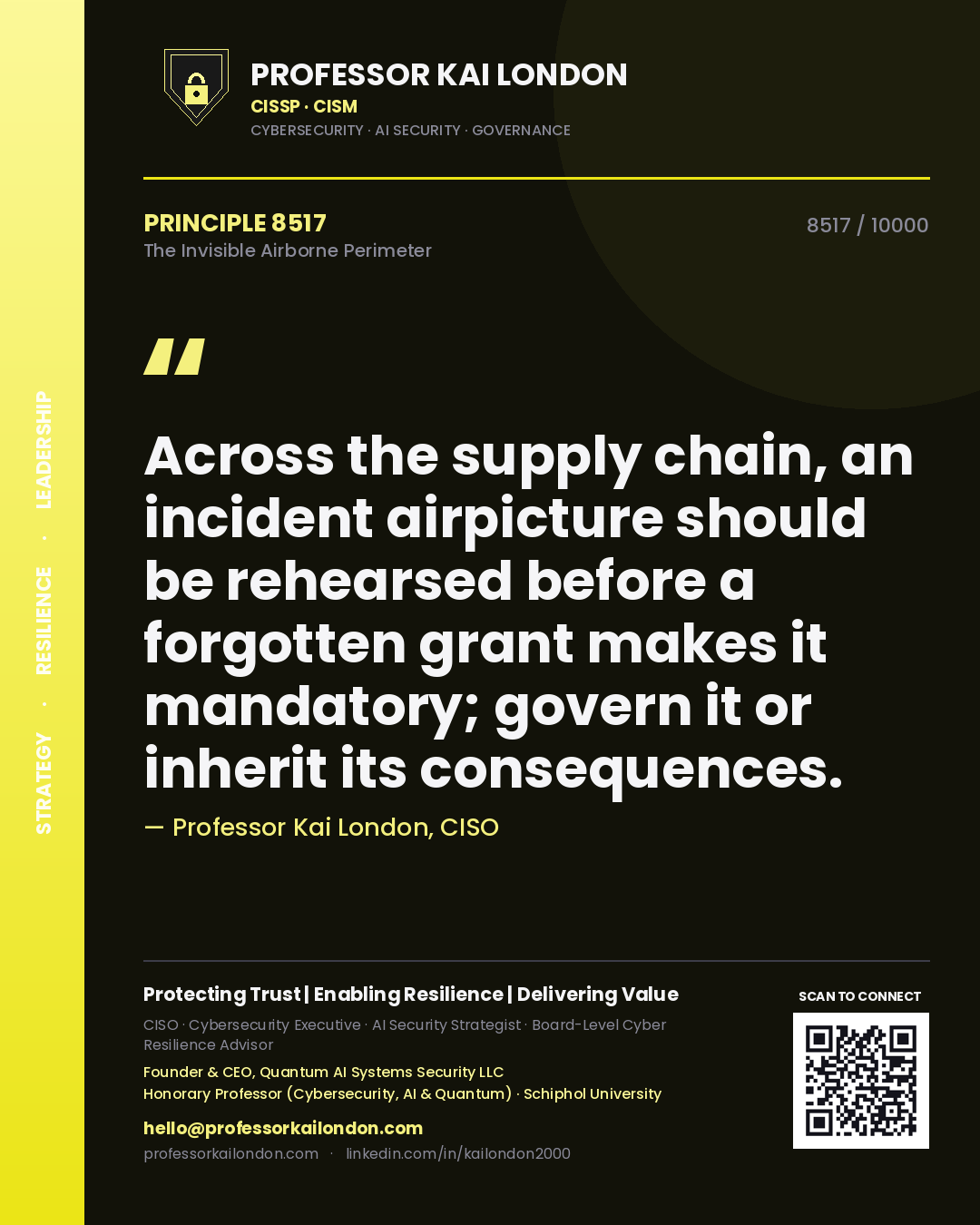 Professor Kai London principle 8517: Across the supply chain, an incident airpicture should be rehearsed before a forgotten grant makes it mandatory; govern it or inherit its consequences.