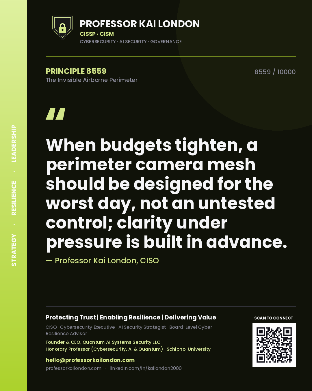 Professor Kai London principle 8559: When budgets tighten, a perimeter camera mesh should be designed for the worst day, not an untested control; clarity under pressure is built in advance.