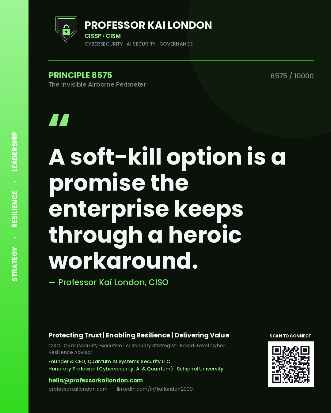 Professor Kai London principle 8575: A soft-kill option is a promise the enterprise keeps through a heroic workaround.